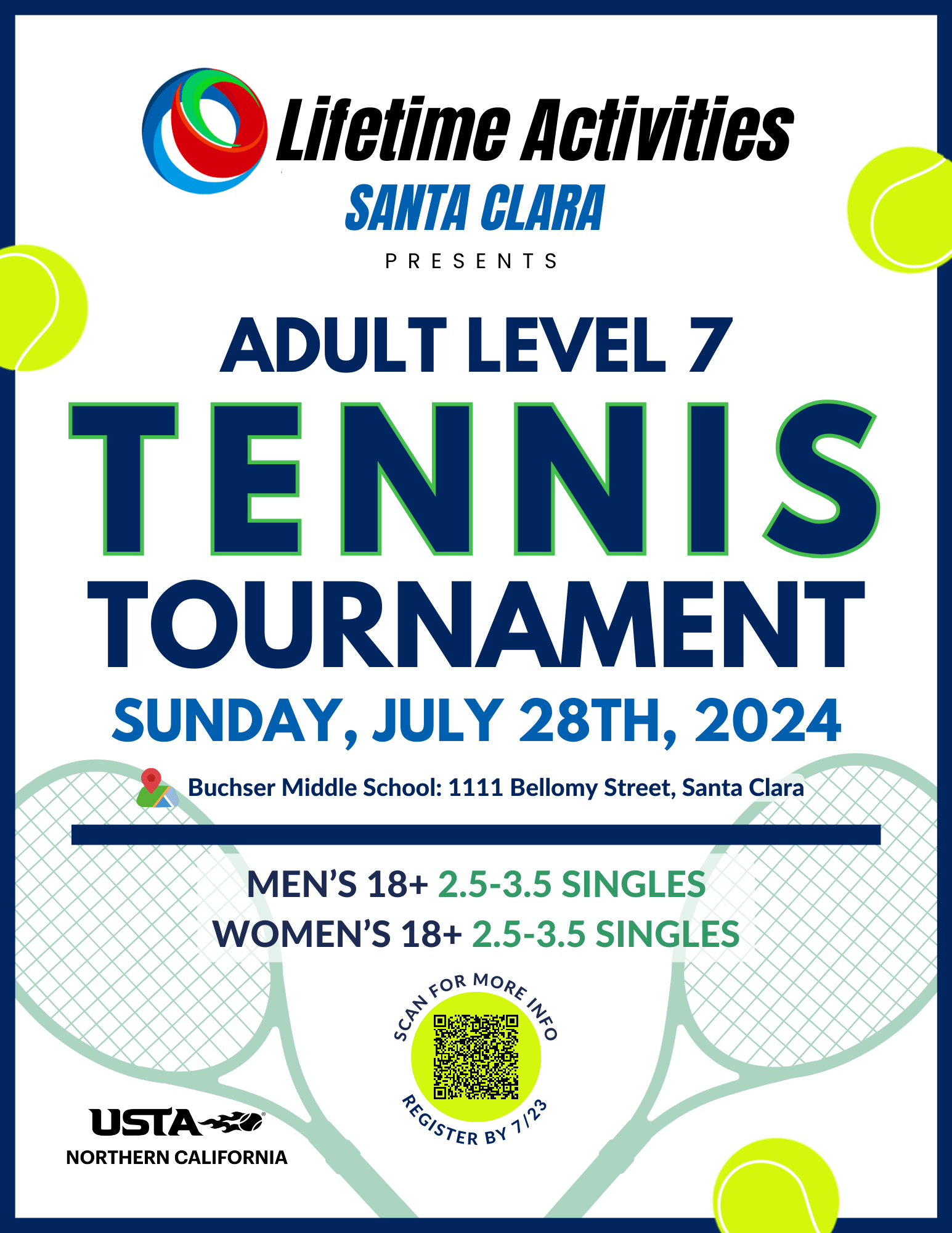 USTA Level 7 Adult Tennis Tournament in Santa Clara (July 28